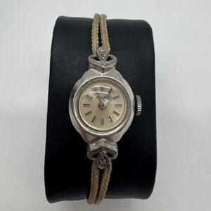 Vintage Timex Manual Wind Cocktail Watch Silver Tone Cord Strap Petite 16mm